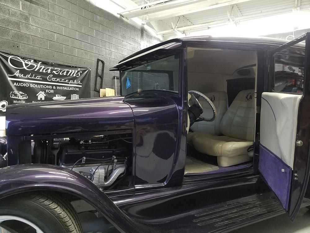Photo of classic car in Shazam's install bay