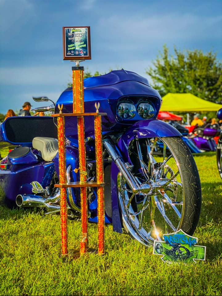 photo of Audio Concepts custom motorcycle with trophy