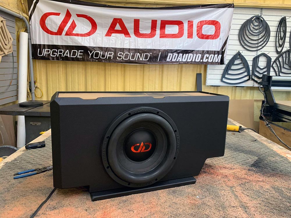 Photo of custom loaded enclosures made by Pyramid Customs with DD sub