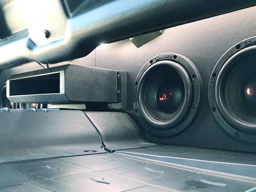 Photo of custom loaded enclosures made by Pyramid Customs with DD subs