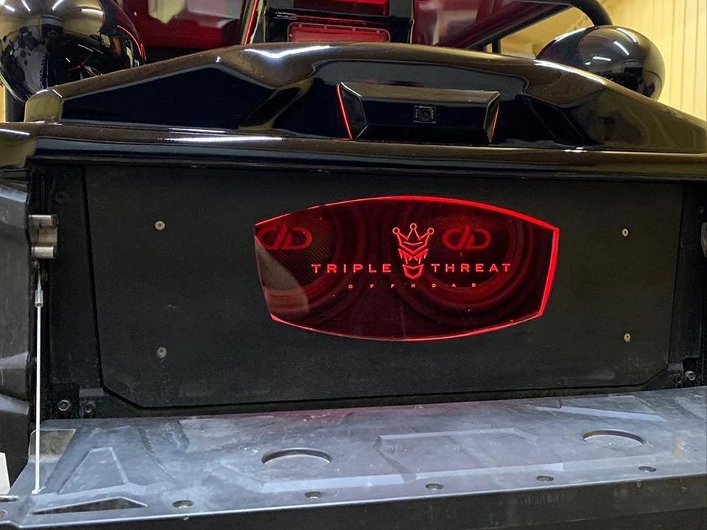 Photo of custom loaded enclosures made by Pyramid Customs with DD subs