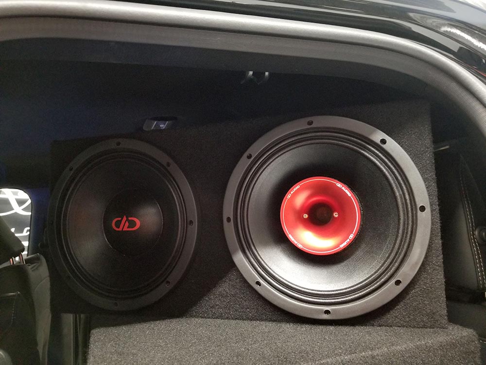 Photo of DD Speakers in custom enclosure in Shazam's shop