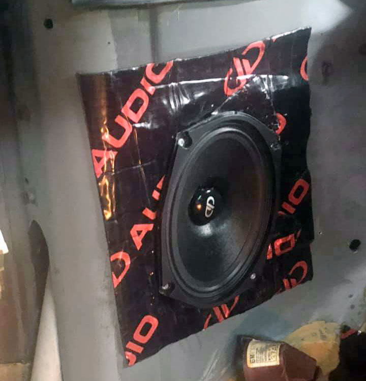 Photo of door with DD Energy Attenuation mat from G's Audio