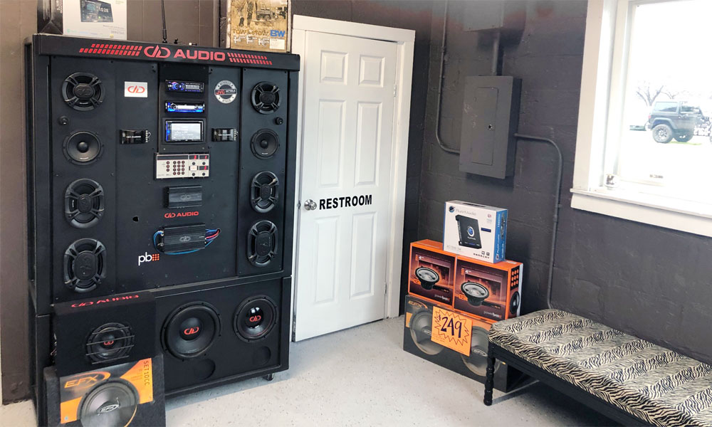 Hook it up shop interior with custom speaker display